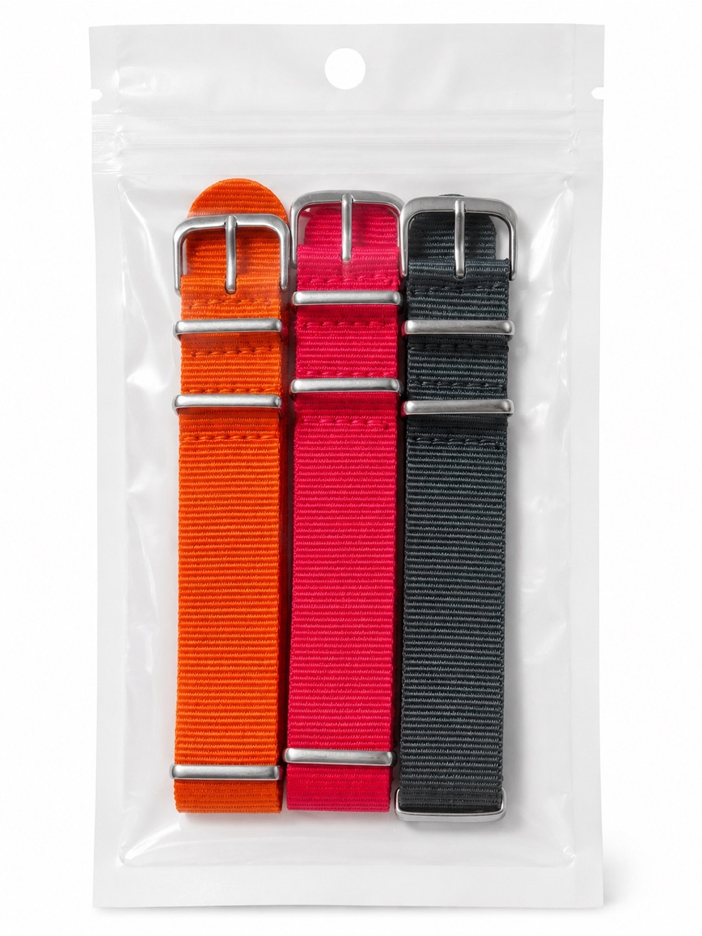 Set of 3 Nylon Watch Straps - Orange, Pink, Charcoal